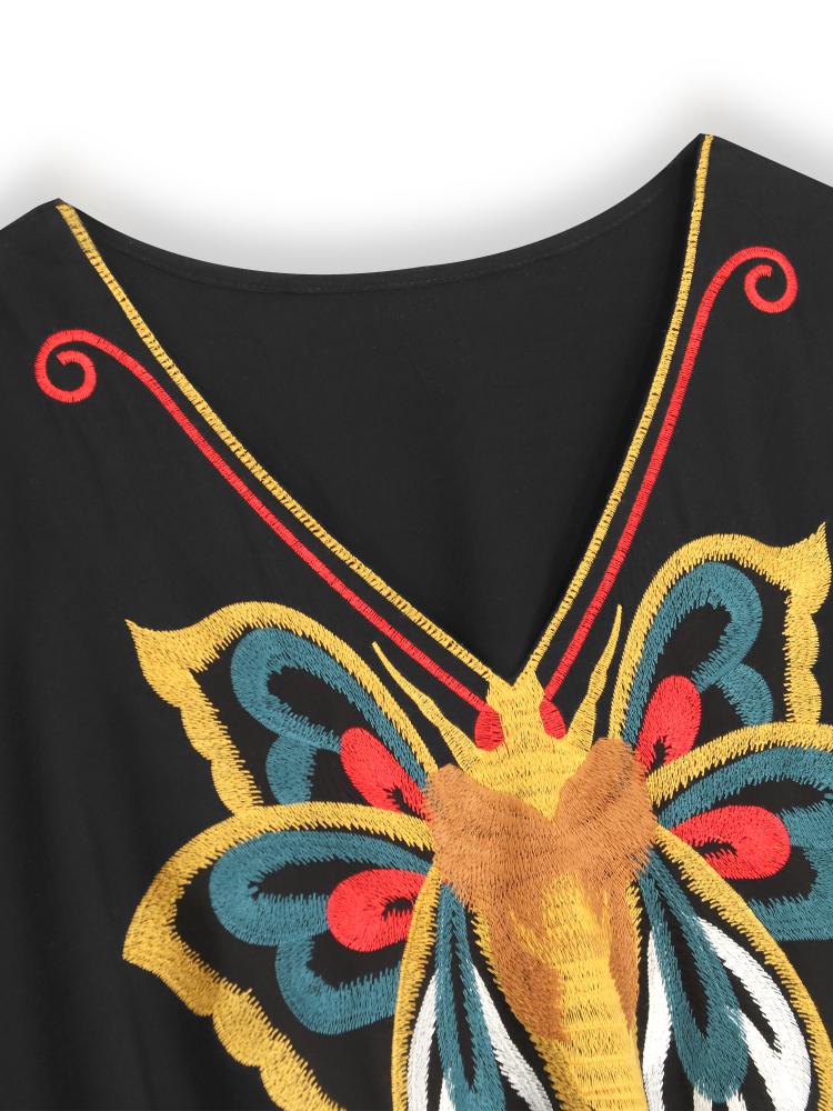 EDOLYNSA Черный кафтан с вышивкой больших размеров, черное летнее длинное пляжное платье, женская домашняя одежда, купальный костюм, свободный кафтан