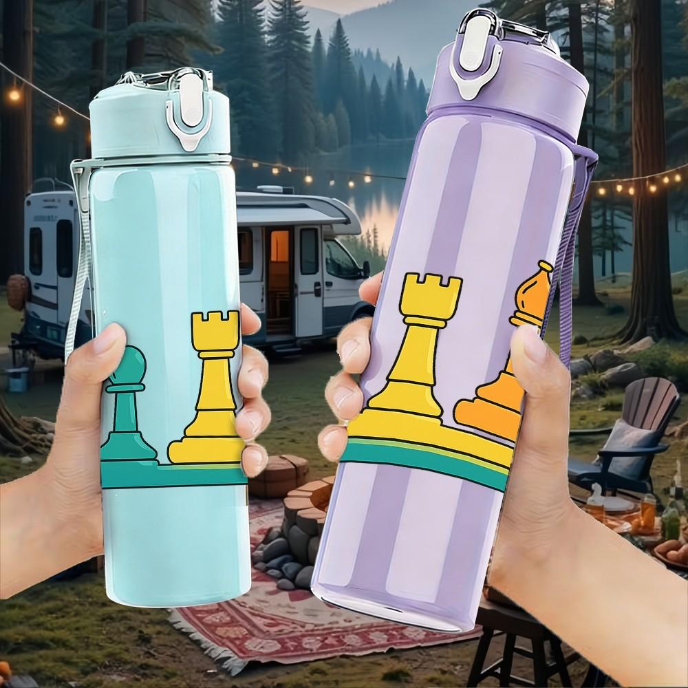 1PC Chess Game Piece Art Print 750ml Color Plastic Sports Water Bottle Leakproof Flip Straw Lid Suitable for Sports Office Home Use