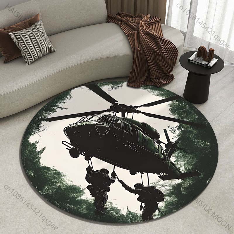 Multiple sizes Helicopter military operation canopy Print Round Carpet Living Room Bedroom Table Chair Sofa Decorative Carpet