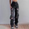 Brown Ripped Vintage Woman's Distressed Jeans Streetwear Hole Hip Hop High Waist Pants Fashion Straight Denim Trousers Ladies