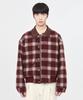 Afterpray Leather Collar Check Wool Blouson Burgundy