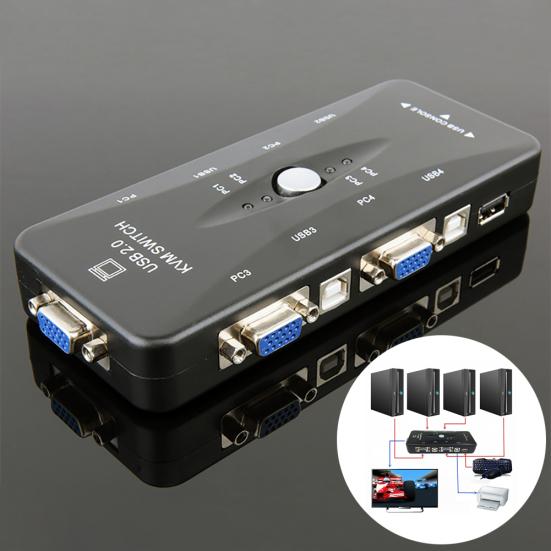 4 порта USB 2.0 KVM-переключатель Мышь/клавиатура/принтер/видеомонитор VGA 1920x1440