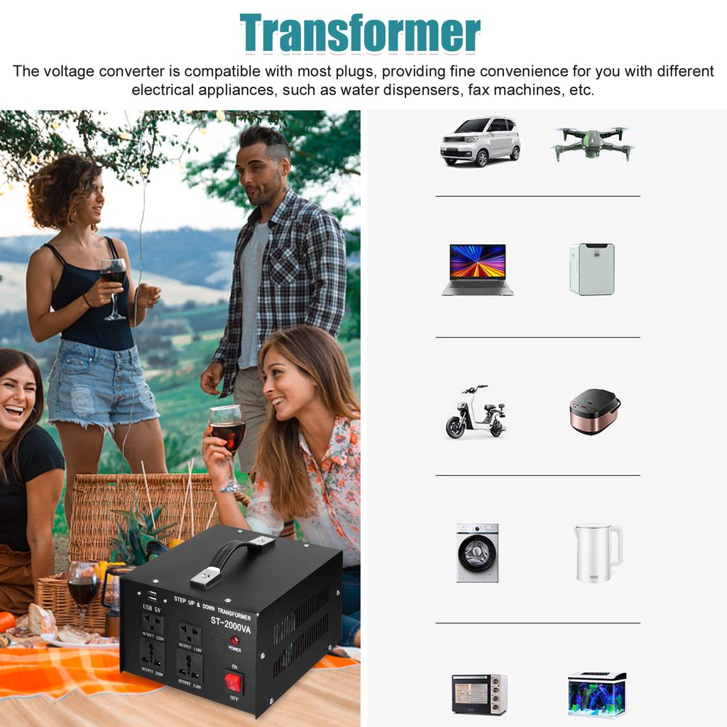 Step Up&Down Transformer Compact Size Voltage Converter 2000VA Portable Home Electrical Appliances