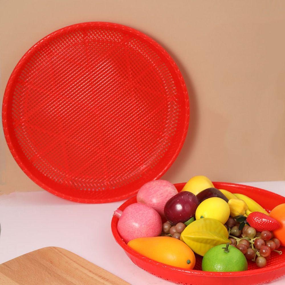 Red Sieve Basket Plastic Food Storage Tray Durable Fruit Basket Home