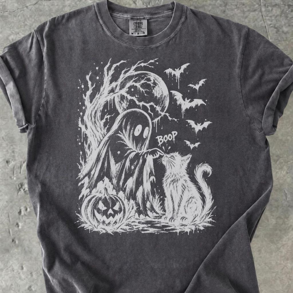 Cat Halloween Shirt, Ghost Cat Comfort Colors Shirt, Funny Ghost Tee, Spooky Season Cat T Shirt, Boop Cat Lover Shirt Gift