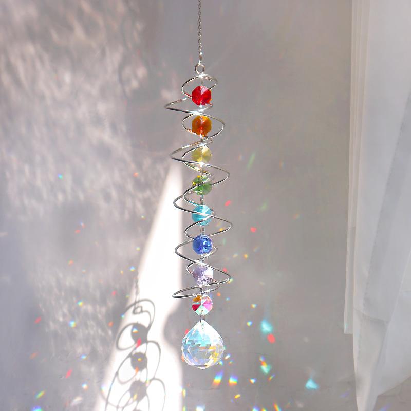 Spiral Wind Spinner Suncatcher Crystal Ball Wind Chimes Rainbow Maker Swivel Hook Garden Decor