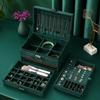 New 3-layers Green Velvet Jewelry Organizer Large Capacity Ring Necklace Makeup Holder Cases  Jewelry Box  for Women with Lock
