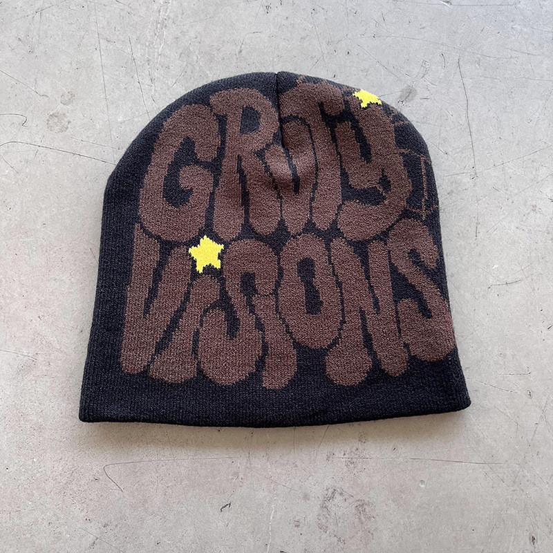 Letters Grvty Visions Knit Beanie Hats Winter Embroidered Casual Streetwear