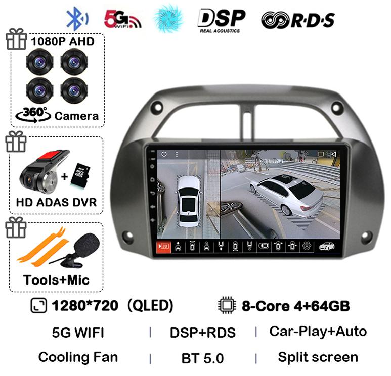 Автомагнитола Android14 Carplay для Toyota RAV4 Rav 4 2001 2002 2003 2004 2005 2006 Мультимедийный GPS-плеер Стерео 2din Головное устройство DSP