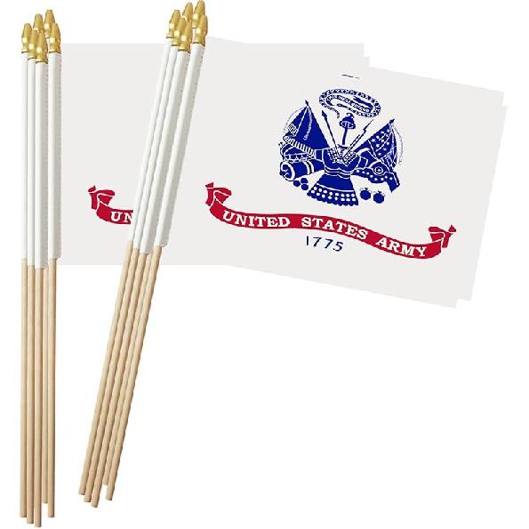 12 Pack US Army Wooden Stick Flag, US Army Small Mini Hand Held Flags, Small US Army Flag 5x8 Inch