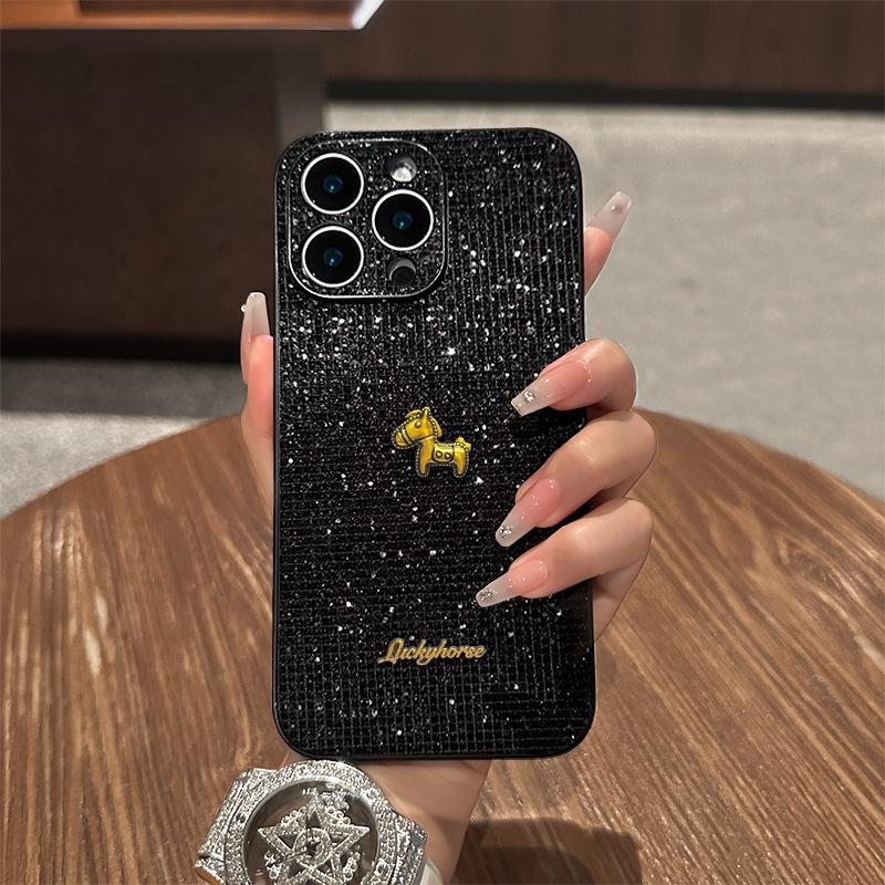 Подходит для чехла на мобильный телефон Apple 17promax iphone15 легкая роскошь изысканный блестящий бриллиант 16 Английский золотая цепочка с лошадью 14 Женский