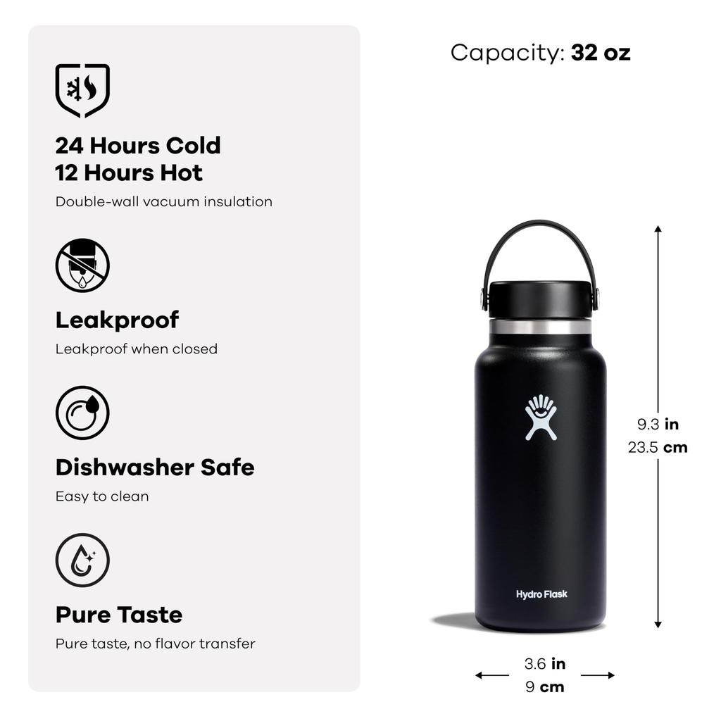 Trillium Wide Mouth Stainless Steel Water Bottle, 32oz (946ml), Insulated and Cold Water Bottle (Official Japanese Product)