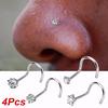 4 Pcs/set Diamond Nose Studs Stainless Steel Rhinestones Nose Piercing Rings for Women ARI
