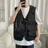 Мужской жилет-карго с несколькими карманами, однотонный однотонный жилет без рукавов с v-образным вырезом, свободные брюки на молнии, декор в виде цепочки, мужской жилет, мужская одежда