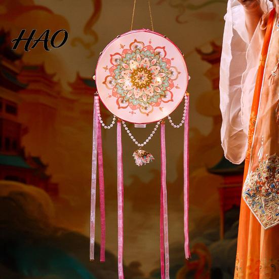 Creative Gift for Kids DIY Hand-held Lantern Kit, Traditional Chinese New Year Lantern, Light Up Handheld LED Glowing Drum Shaped with Streamers