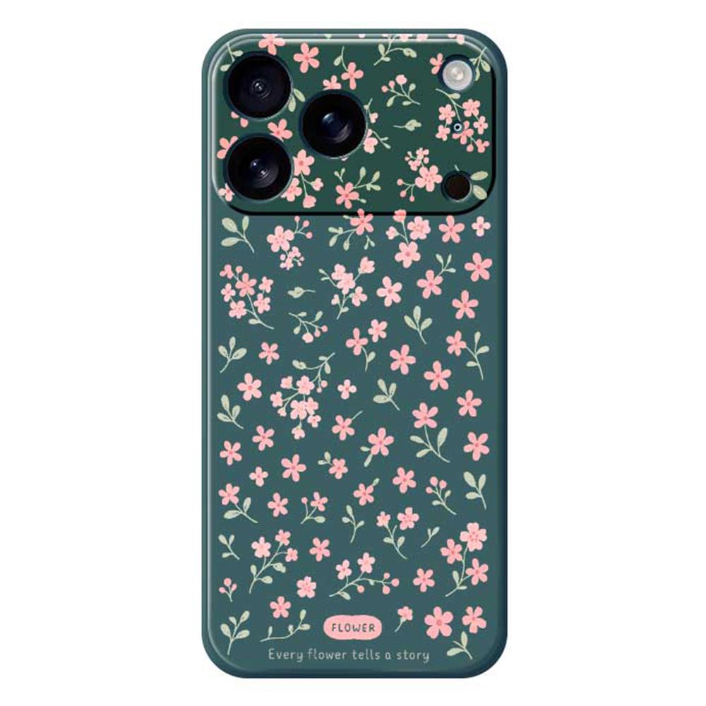 For iPhone 17 Pro Case Pink Small Flowers Pattern Printing Straight Edge TPU Phone Back Cover