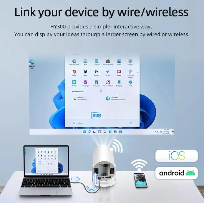 HY300 HD 4K Projector Android 11 Bluetooth 5.0 Remote Control 5G Wifi 1280*720P 180° Home Theater Portable Outdoor