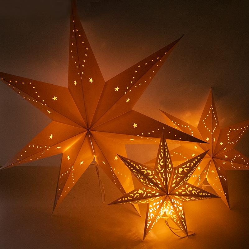 Hollow Out Paper Star Hanging Pendant Eid Mubarak Home Decoration Led Star Light Paper Lantern Ramadan Eid Al Adha Kareem Decor