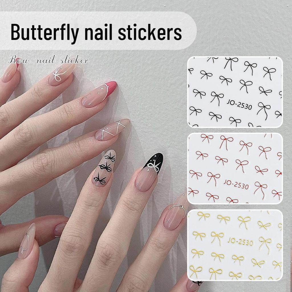 2024 Модные наклейки для ногтей с французским бантом — самодельные линейные ленточные наклейки