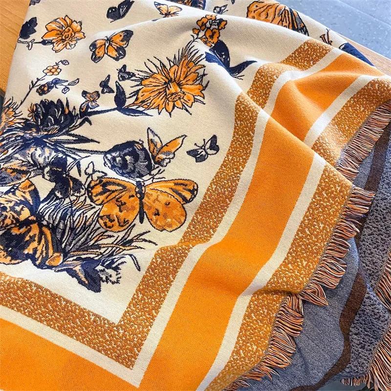 Зимний новый кашемировый шарф 2024 года, цветочный женский теплый платок и накидка, бандана, пашмина, женский платок, квадратное толстое одеяло, пончо