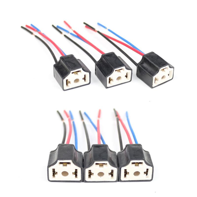 H4 Three Holes Ceramic Wire Wiring Car Head Light Bulb Lamp Harness Socket Plug