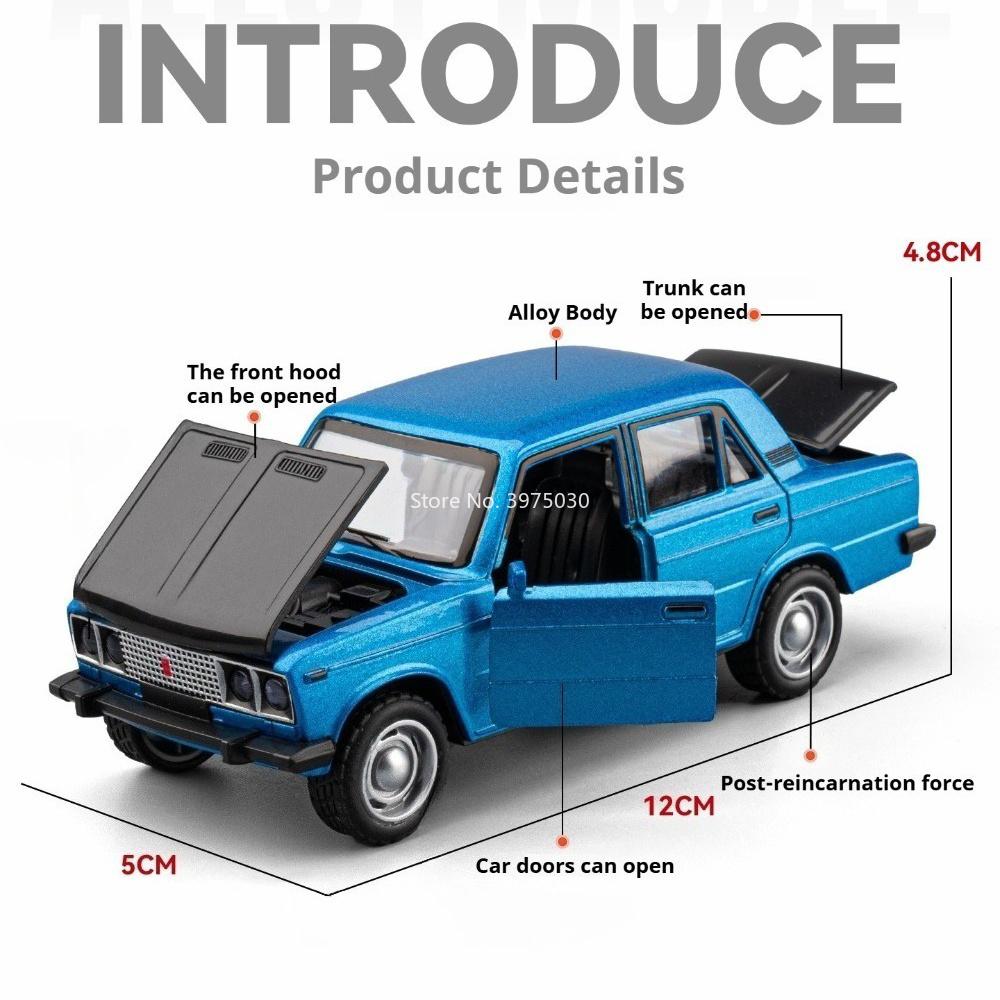 1:Масштаб 36 Игрушечная машина LADA Модель из литого сплава Резиновые шины Сила возврата заднего колеса Открывающиеся двери Миниатюрные модели Идеальные украшения
