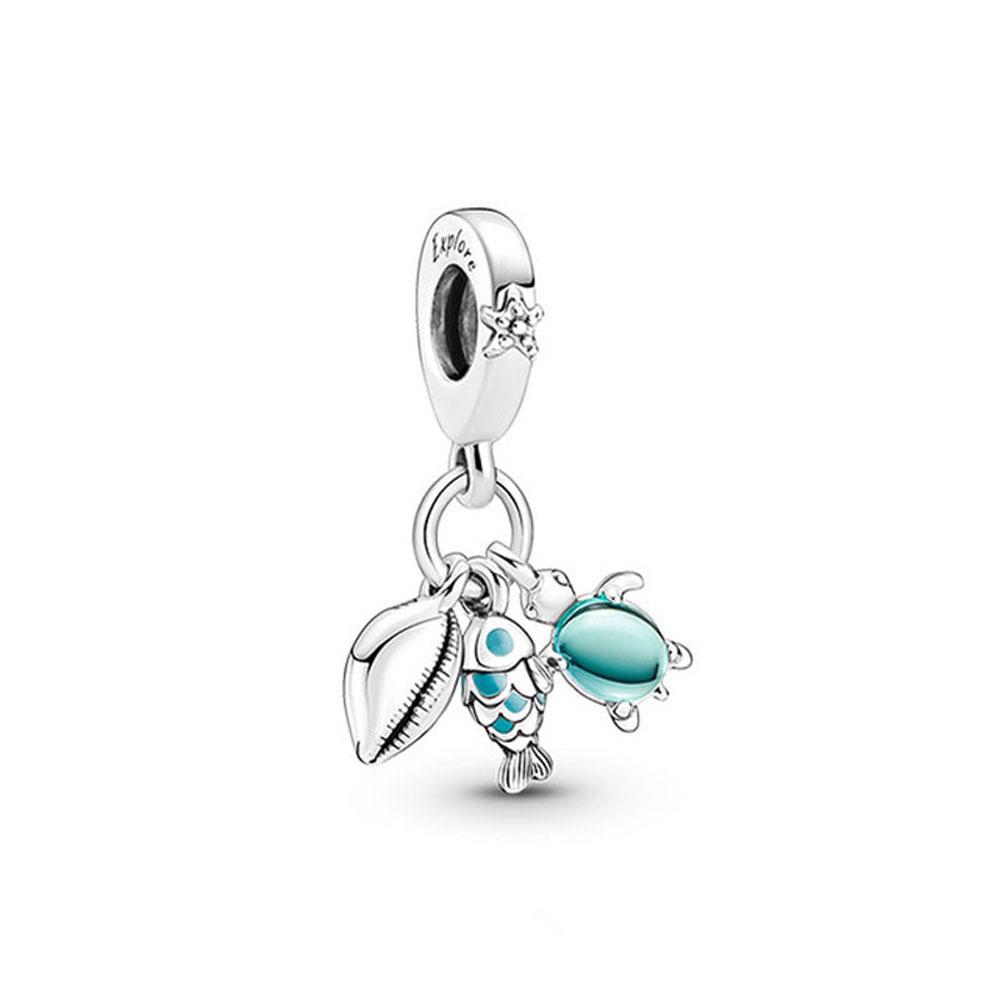 Silver Summer New Ocean series 925 Sea turtles shells dolphins whales crabPendant Fit Bracelet DIY Jewelry Pendant