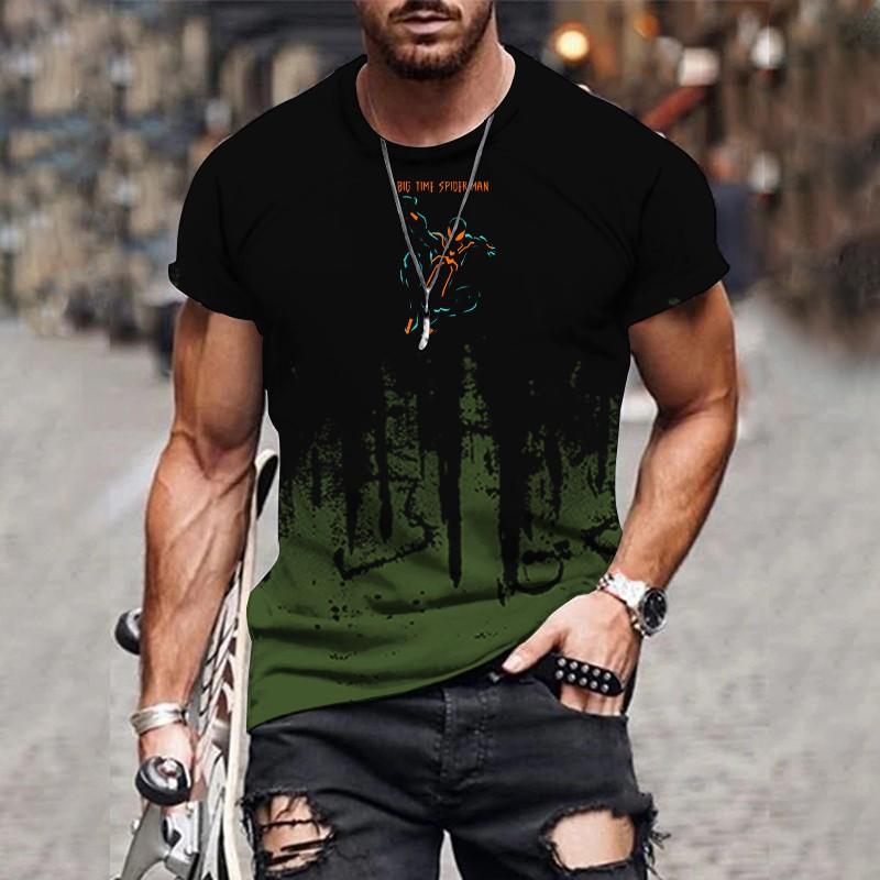 Трендовая градиентная печать повседневная свободная мужская футболка с короткими рукавами и 3D-цифровым принтом, круглый вырез, свободный крой