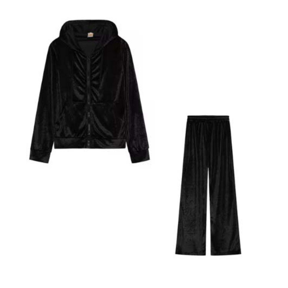 Комплекты из 2 предметов Велюровые комплекты для бега Толстовка с длинным рукавом Спортивный костюм Женский Y2K Мода Худи Брюки Женские