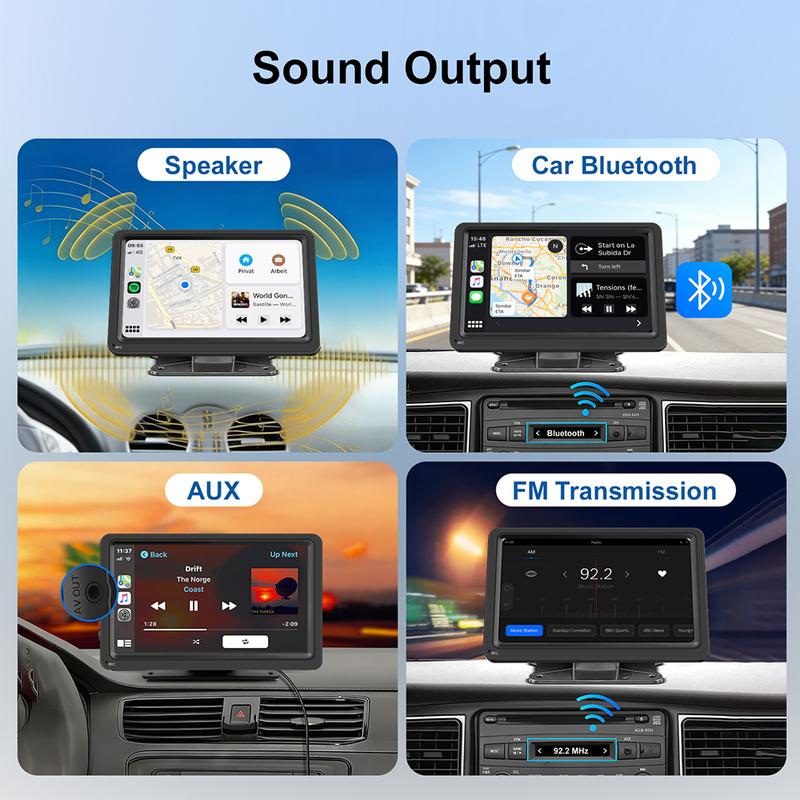 7-дюймовый Carplay Android Auto Видеоплеер с функцией MirrorLink Беспроводной Carplay Android Auto GPS Монитор для автомобиля Мультимедиа Камера заднего вида
