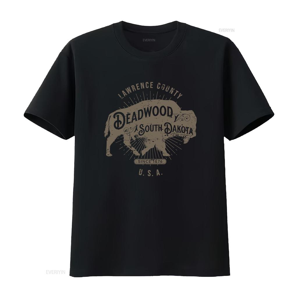 Deadwood South Dakota Usa Distressed Bison Design Souvenir T Shirt Vintage Homme Breathable Graphic Streetwear Vintage