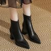 2024 Winter New Pointed Solid Leather High Heel Back Zipper Plush Comfortable Women's Fashion Boots Naked Boots Women