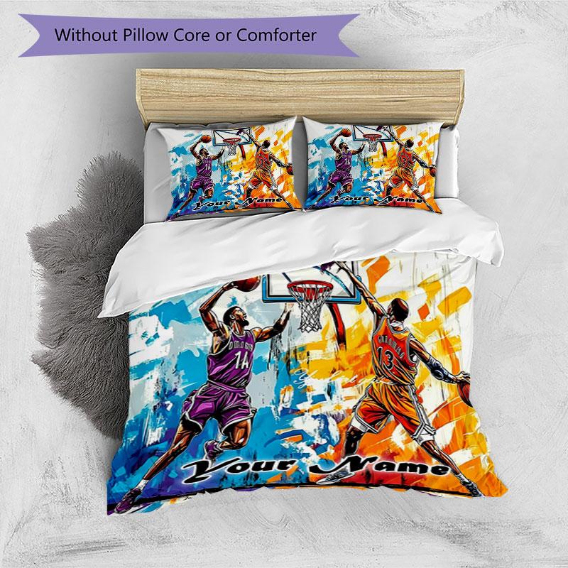 3PC Custom Name "Dynamic Basketball Duel" Bedding Set Printed Bedding Set Duvet Cover Closure Includes 1 Duvet Cover & 2 Pillowcases for All Seasons B