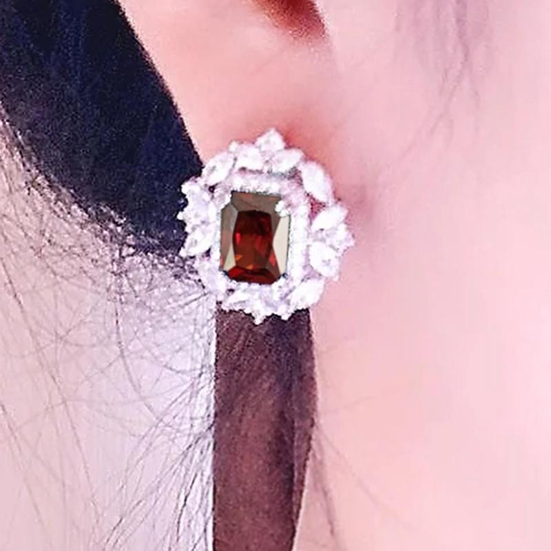 Luxury Green/Pink/Yellow/Red CZ Stud Earrings Women for Engagement Wedding Party Silver Color Fashion Design Jewelry Gift