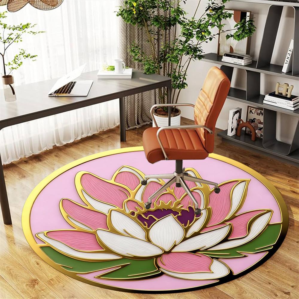 1pc Lotus Flower Round Chair mat office Area Rug - Non-Slip, Floor Mat for Office, Bedroom, Ideal home decor gift p0105069