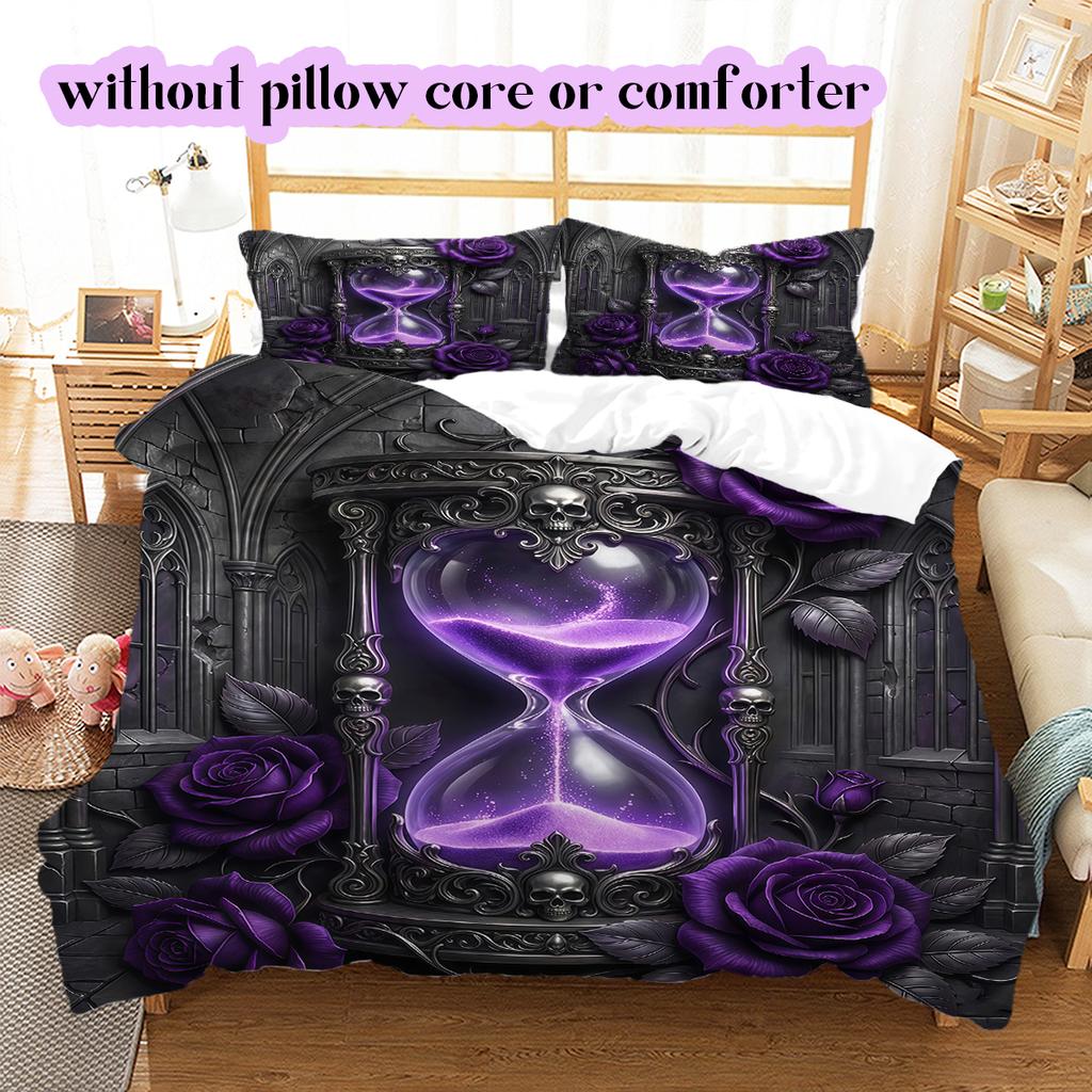 Purple Rose Gothic Pattern Bedding Quilt Set Quilt Cover Pillowcase Home Decoration Birthday Gift (1 * duvet cover + 2 * pillowcase, without core)