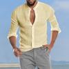 Дизайнерские весенне-летние мужские повседневные рубашки из хлопка и льна, однотонные рубашки с длинными рукавами, свободные рубашки с воротником-стойкой