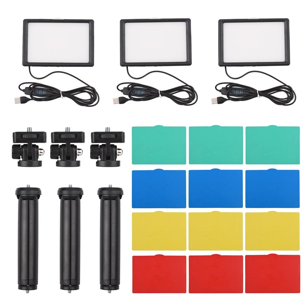 3 упаковки, 15 Вт, набор светодиодных видеоламп, заполняющая лампа для настольной фотографии, двухцветная, с регулируемой температурой