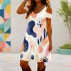 Women Plus Size V Neck Cold Shoulder Short Sleeve Printed Casual Dress
