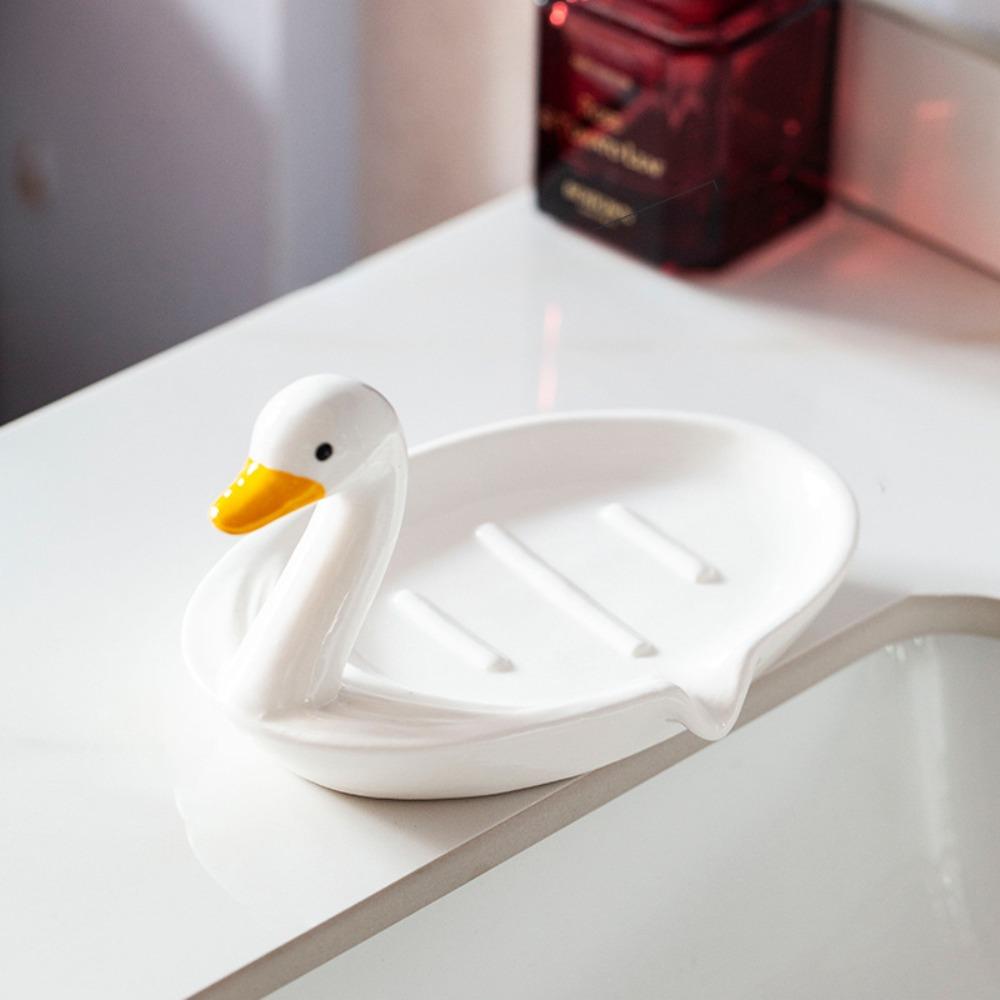 Cartoon Animal Duck Ceramic Soap Dish Cute Drain Storage Rack Portable Soap Holder Hand Wash Table