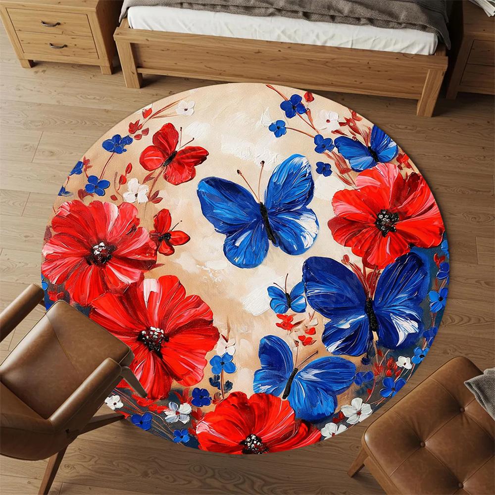 1PC butterfly flower Office Round Area Rug, Under Office Chairs Bedroom Living Room Home Decor, Carpet for Office -1110006