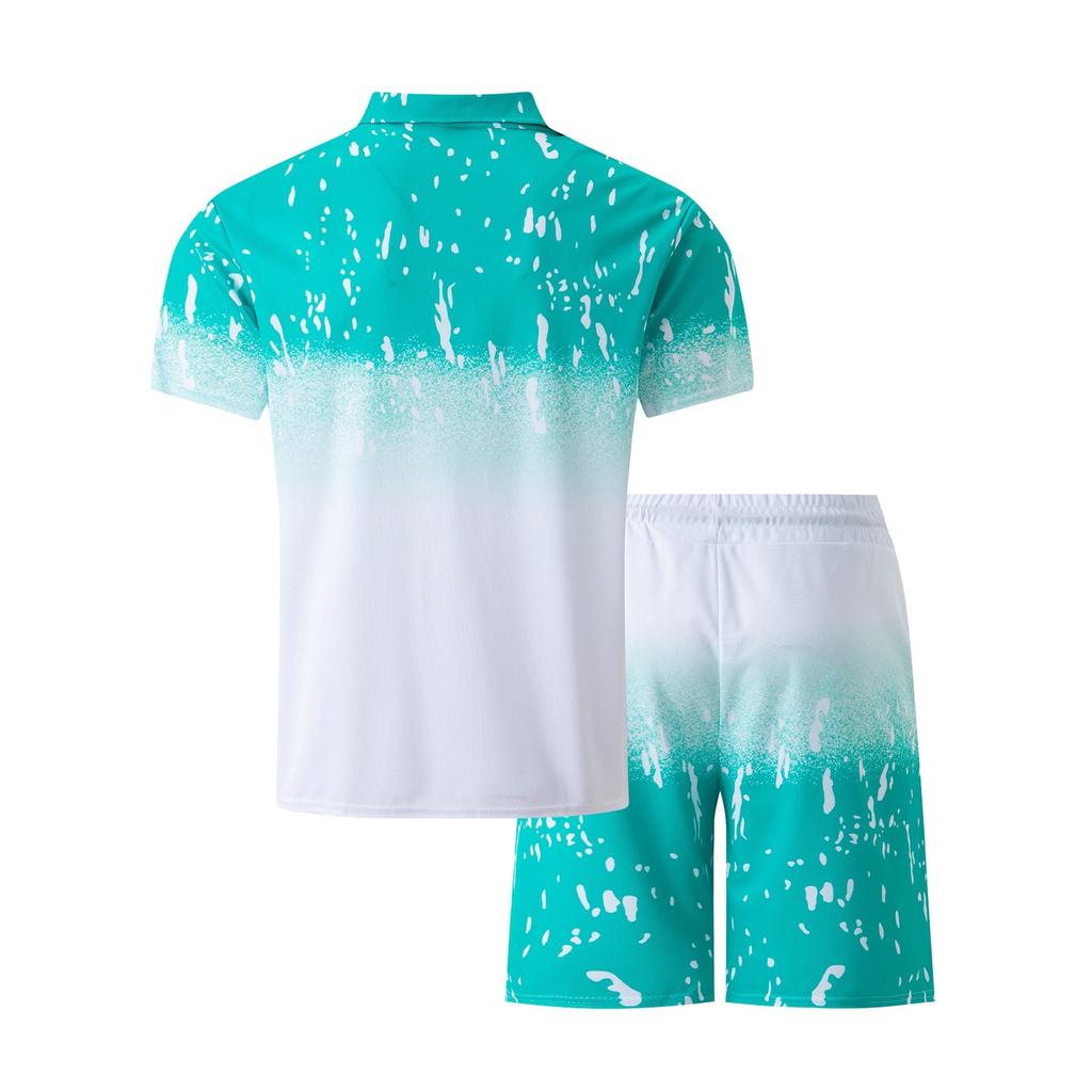 Мужской весенний набивной костюм с коротким рукавом и застежкой-молнией и лацканами, повседневный спортивный костюм для мужчин