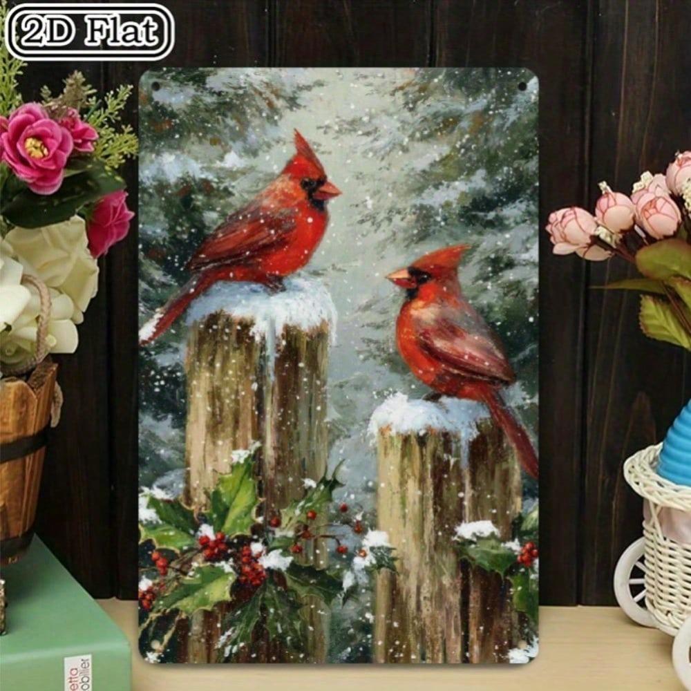 12x8 дюймов 1 шт. Винтажная алюминиевая металлическая табличка, 2D плоская Зимние птицы кардиналы Рождество Фермерский дом Внутренний/Наружный декор