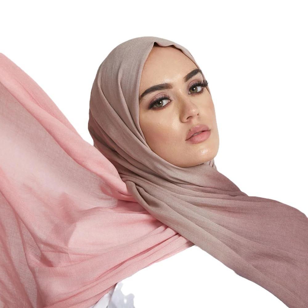 New Bamboo Gradient Modal Scarf Elegant Tie-Dye Muslim Hijab Breathable Sunscreen Headband for Women Summer Lightweight Hijab