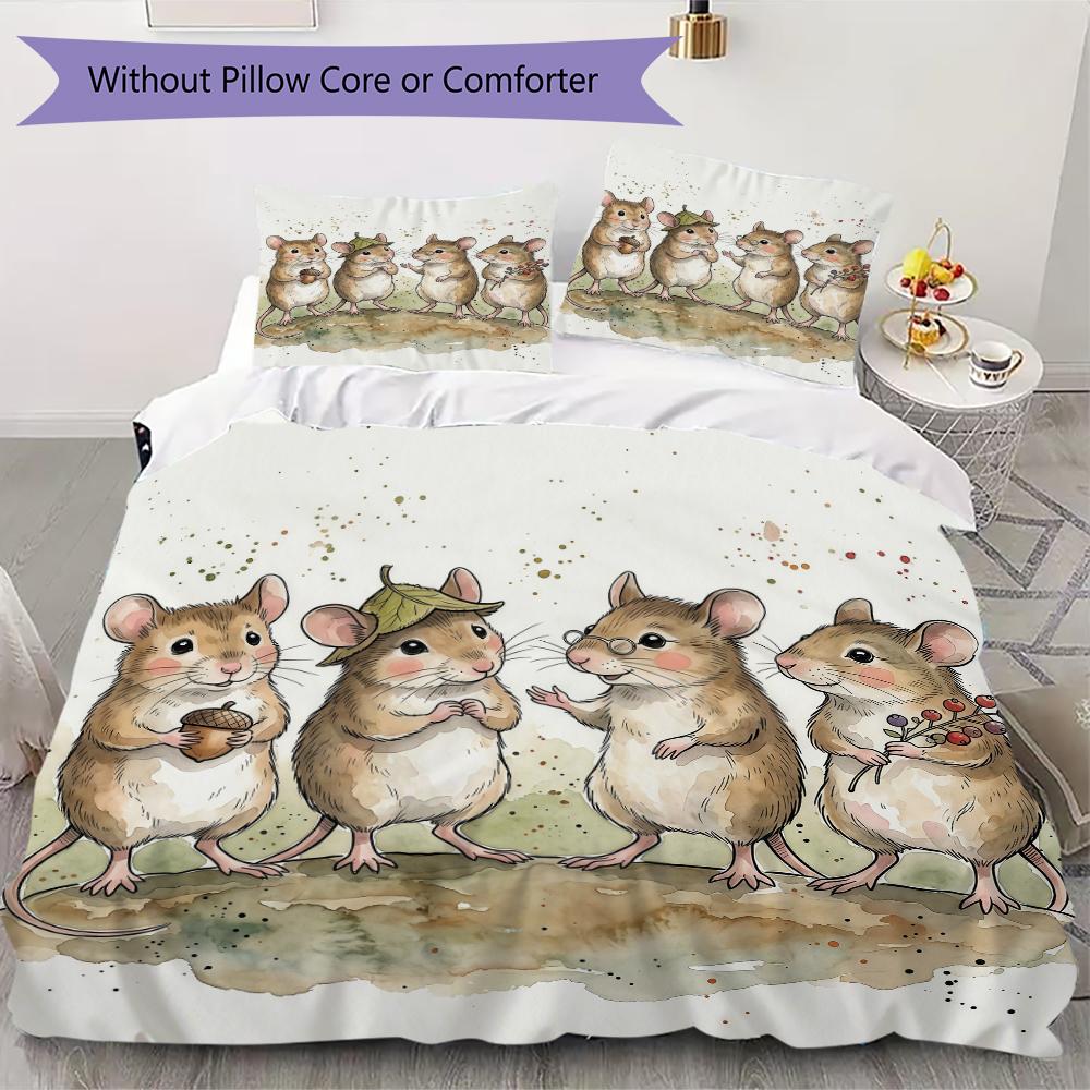 Hand drawn Mouse Pattern Bedding uilt Set uilt Cover Pillowcase Home Decoration Birthday Gift (1 * duvet cover + 2 * pillowcase without core)