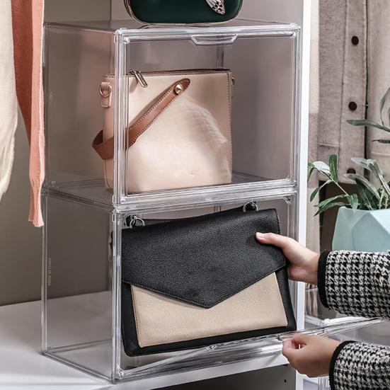 Practical Clear Space-saving Visible Desktop Storage Boxes for Purse Clutch Handbag Book Storage Box