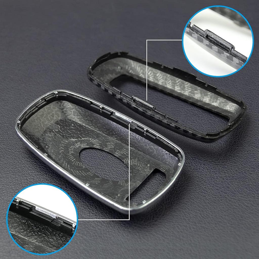 Carbon Fiber Car Key Fob Cover Case Chain Compatible with Ford F-150 Raptor Explorer Escape Fusion Bronco Sport Edge Lincoln Corsair Nautilus