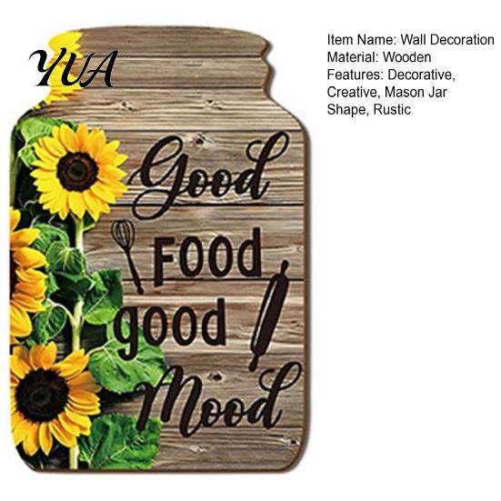 Decorative Wood Panels Mason Jar Shape Wall Decoration, Wooden Art with Sunflower Print, Rustic Decor Retro Hanging for Farmhouse Kitchen Living Room
