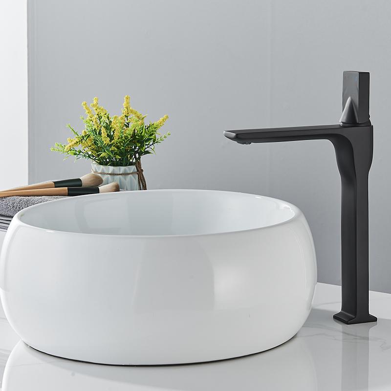 Bathroom Basin Sink Faucet Deck Mounted Square Brass Tall Mixer Single Handle Hot and Cold Water Mixer Tap