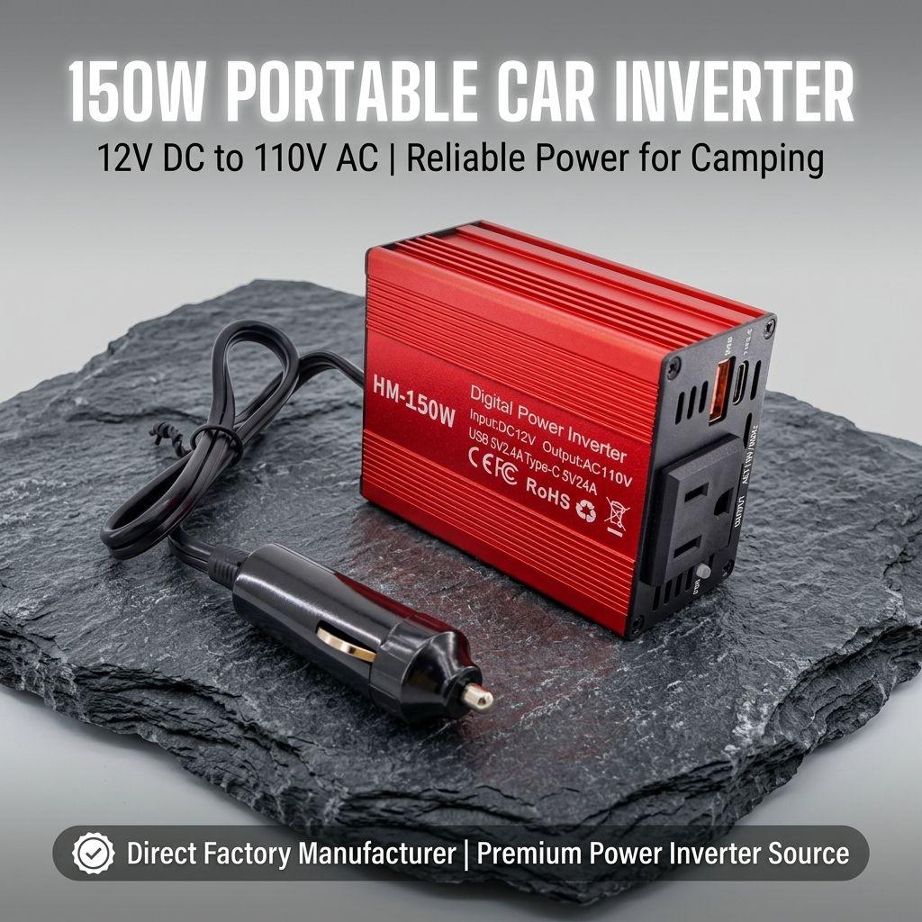 150W Car Power Inverter 12V to AC 110V Car Charger DC to AC Converter with USB and Type-C, US Plug for Vehicle Truck RV Camping